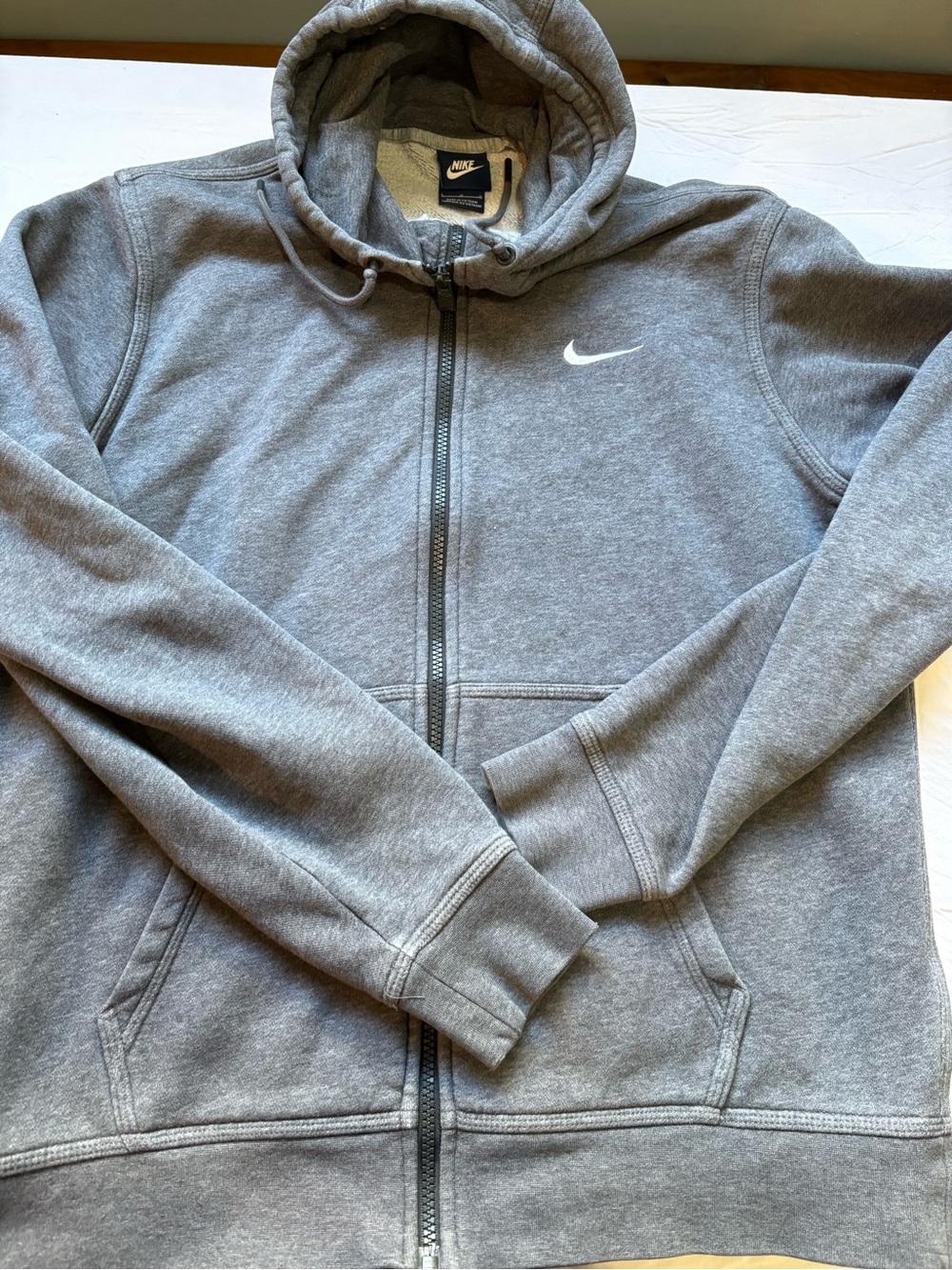 Nike Gray Full-Zip Hooded Sweatshirt with White Swoosh
